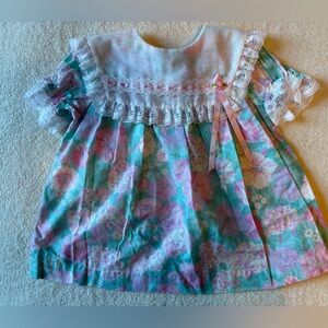 Vintage Floral Dress Lace Trim, Pastel Floral Print. Sz 18 Mos. Spring Easter